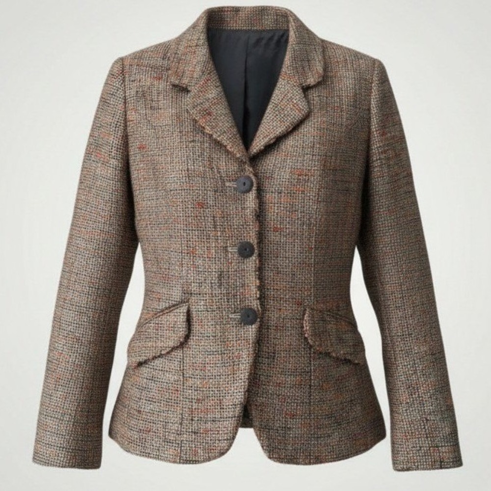 Coldwater Creek Tweed Blazer Women 12 Brown Jacket Professor Dark Academia Fall